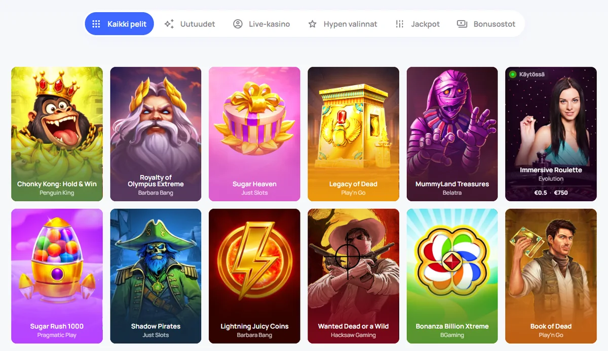 Hype casino – pelien aula ja välilehdet